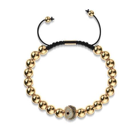 Équilibre | Or 18 carats | Noir | Cristal Yin Yang | Bracelet Charmballa en macramé